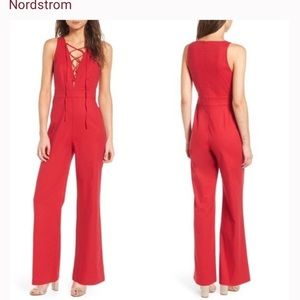 Wayf Red Linen jumpsuit